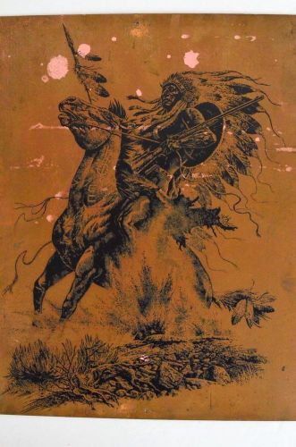 Vintage copper etching plate native american on horseback awesome!!!!!!!! ooak for sale