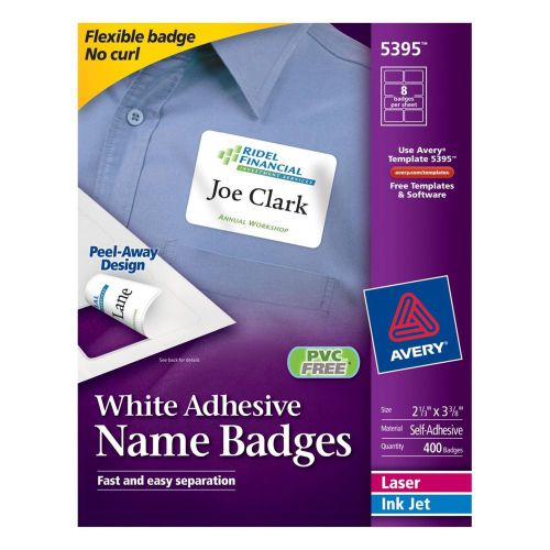 Avery adhesive name badges 2.33 x 3.38 inches white box of 400 (05395) avery for sale