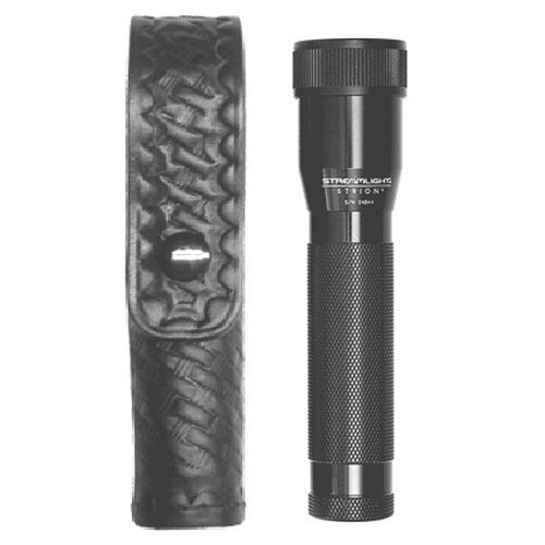 Stallion SFR-2 Black Basket Weave Leather Tactical Flashlight Covered Holder