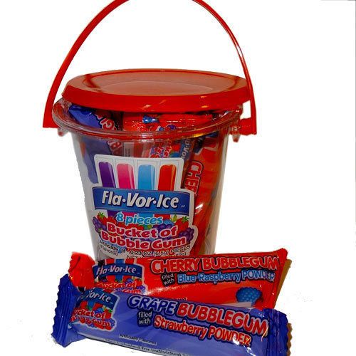 Fla-Vor-Ice Bubble Gum in 1.8 oz Buckets - 12-count Box - Grape &amp; Cherry