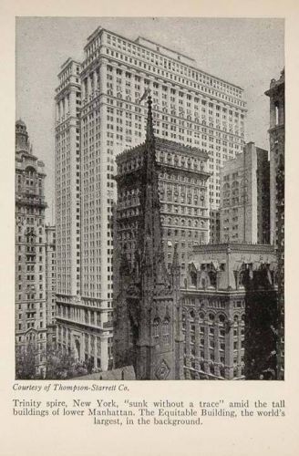 1928 trinity spire equitable building skyscraper nyc - original historic sky for sale