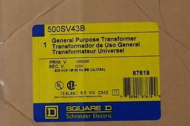 Schneider Electric Transformer, Square D, 500SV43B Rainproof Type3R Enclosure