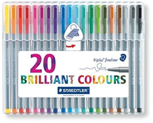 Staedtler Triplus Fineliner Pens, .3mm, Metal Clad Tip, 20-Pack, Assorted