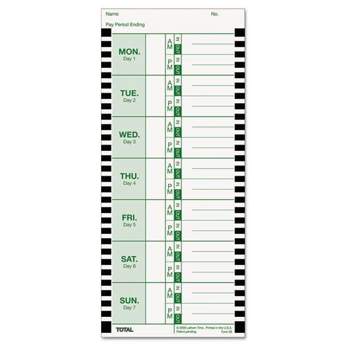 Time Card for Lathem Model 800P, 4 x 9, Weekly, 1-Sided, 100/Pack