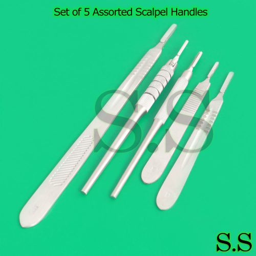 Set of 5 Assorted Surgical Scalpel Blade Handles Flat &amp; Round #4 #4L