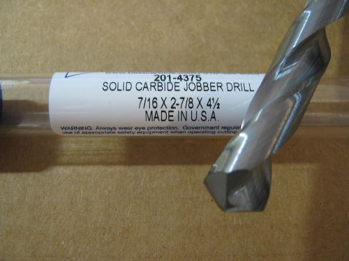 7/16&#034; (.4375) JOBBER (STD) CARBIDE 25 deg HELIX 118 deg SPLIT PT DRILL &#034;NEW&#034;