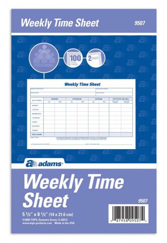 Adams weekly time sheet 1-part 5.5 x 8.5 inches blue/white 100 sheets per pad... for sale