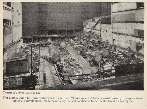 1928 print chicago wells caisson method construction - original historic sky for sale