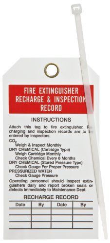 Fire extinguisher tags, 5 3/4&#034; x 3&#034;, economy polyester, 25/pkg for sale
