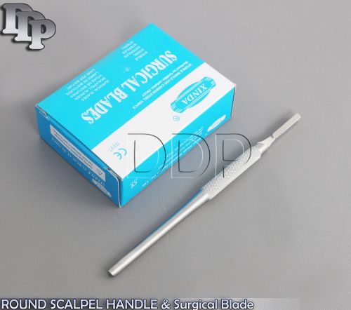 100 STERILE SURGICAL BLADES #21 #23 WITH FREE ROUND SCALPEL KNIFE HANDLE #4