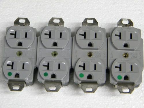 Lot of 4, Hubbell Hospital Grade Duplex Receptacle, 20 Amp-125 Volt, Gray, RFE