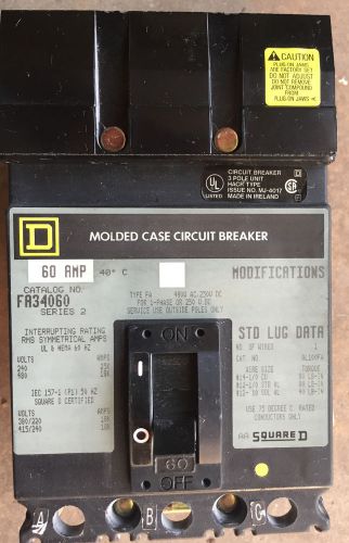 Square D FA-34060 MOLDED CASE CIRCUIT BREAKER 480V 60A