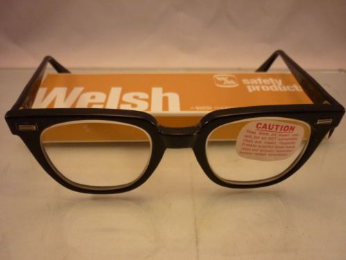 NOS WELSH BLACK  HORN RIMMED SAFETY GLASSES ROCKABILLY STEAMPUNK NERD GEEK