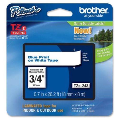 BROTHR Tze Standard Adhesive Laminated Labeling Tape, 3/4W, Blue On White TAPE