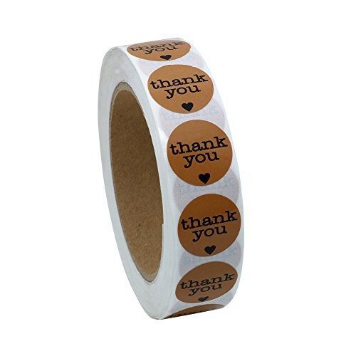 Hybsk(TM) 1 Inch Round Natural Paper Thank You Stickers with Heart Adhesive
