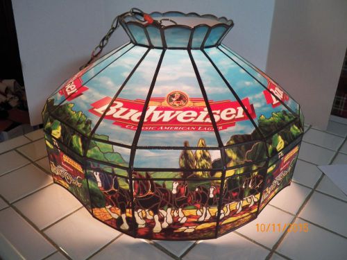 RARE VINTAGE BUDWEISER POOL TABLE LIGHT CLYDESDALE CAROUSEL IMAGE SWAG LANTERN