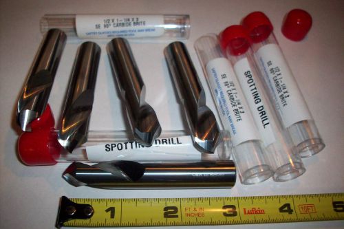 1/2 DIAMETER SOLID CARBIDE 3 INCH LONG SPOT  SPOTTING  CENTER DRILL  LOT OF 5