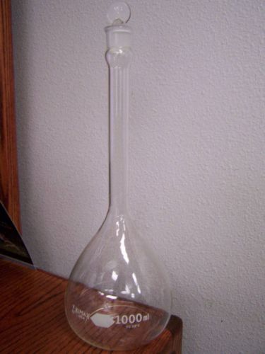 KIMAX VOLUMETRIC FLASK BOROSILICATE GLASS 1000ML TC 20C Appears Unused