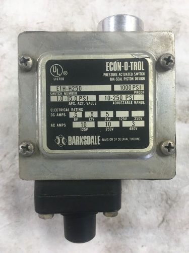 Barksdale- pressure actuated switch e1h-h250 10-250 adjustable psi 10a/250v 3a/4 for sale