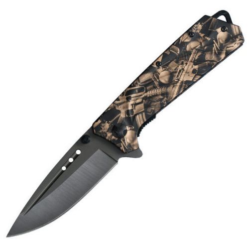 Assisted Tactical Knife, AR15 Imprint Handle, Black Plain