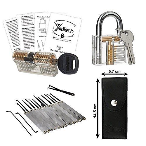 YuliTech 15-Pieces Unlocking Lock Practice Set Bundle, Professional Key