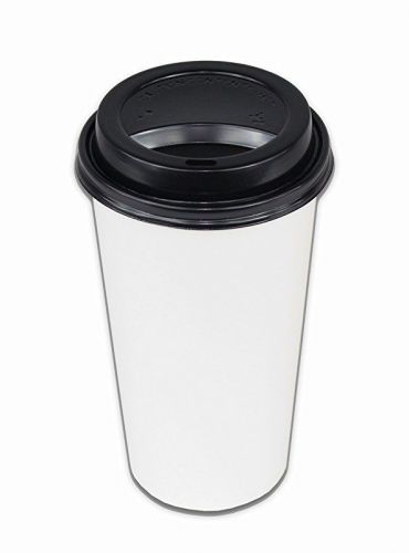 2dayShip 100 Pack WHITE Paper Coffee Hot Cups with BLACK Travel Lids - 20 ounce