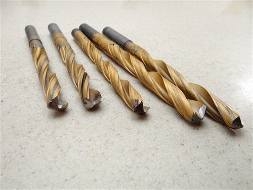 LOT OF 5 HSS TIN COATED COOLANT FED DRILLS 1/2&#034;, 35/64&#034;, 37/64&#034; ENGLAND