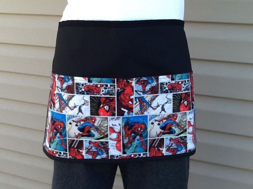 Black Waitress Apron Spiderman 3 Pockets Server Restaurant Classyaprons