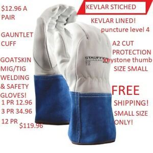 Welding Gloves Mig Tig Goat Skin Cow hide Cuff Cut Resistant Kevlar lined Small