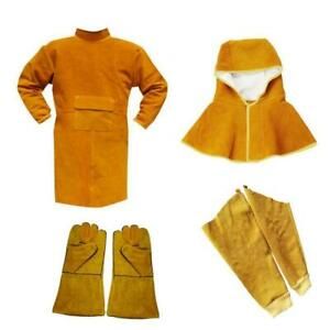 Cowhide Leather Welding Coat Protective Apron Gloves Sleeves Clothing Kit