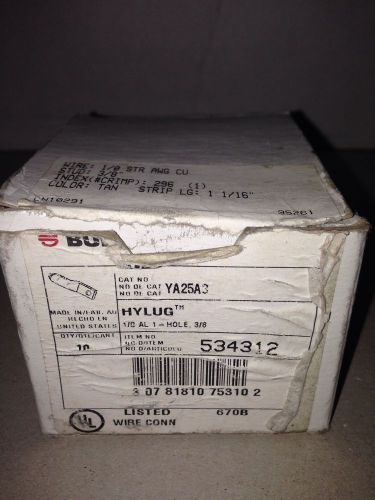 Lot of (10) BURNDY YA25A3 HYLUG 1/0 AL 1-HOLE, 3/8 - Free Shipping!!