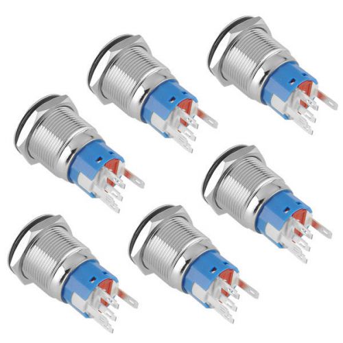 6pcs 19mm 12V Red LED Ring Illuminated Push Button Self Locking Flat Auto Boat