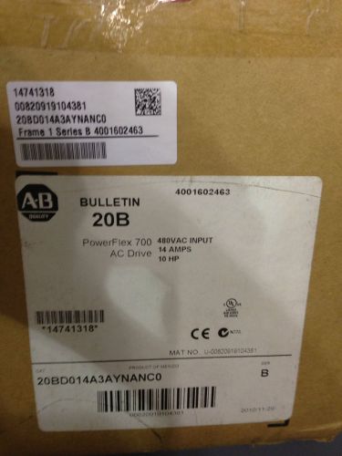 ALLEN BRADLEY POWERFLEX 700 AC 10HP DRIVE 20BD014A3AYNANC0 Ser. A -  New