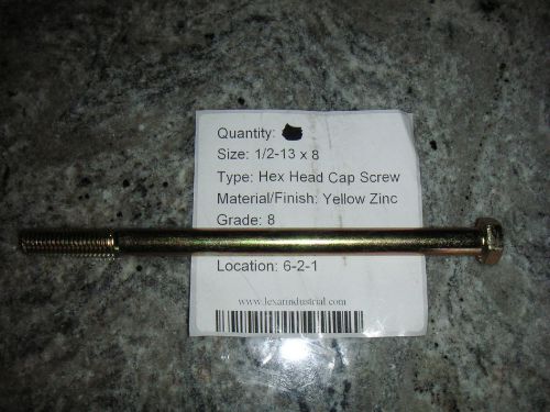 Pair of Hex Head 1/2-13 x 8&#034; Grade 8 Bolts Yellow Zinc Cap Screws