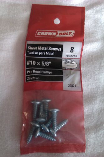 SHEET METAL SCREWS (8) #10 X 5/8 PAN HEAD PHILLIPS ZINC   0 3069924821 6 SCREW H