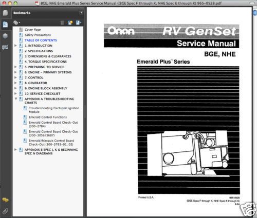 Onan nhe nhel parts catalog owners service &amp; troubleshooting manual -11- manuals for sale