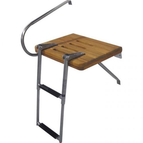 New outboard teak boat swim platform stainless steel one rail, 2 step ladder for sale