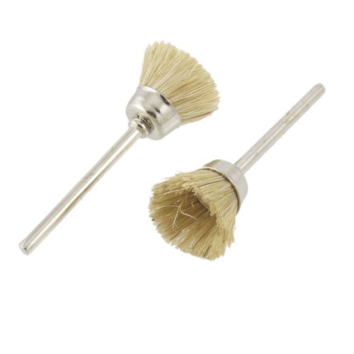 2 Pcs 0.12&#034; Dia Shank Bowl Shape Beige Fibre Metal Shank Polishing Brush