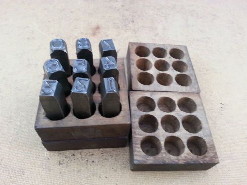 Vintage 5/8&#034; Punch Stamp 0 - 9 Number Die Set Steel Metal w Wood Holder Box