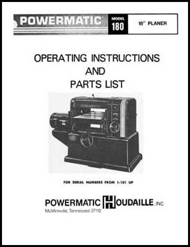 Powermatic model 180 18 inch planer manual for sale