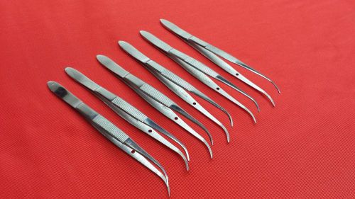 6 PCS STAINLESS STEEL FULL CURVED IRIS EYE DRESSING SERRATED FORCEPS 4&#034;