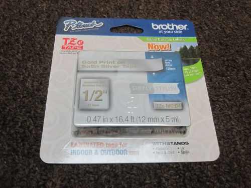 Brother P-Touch Gold Print on Satin Silver Tape TZeMQ934  1/2&#034; TZ Tape