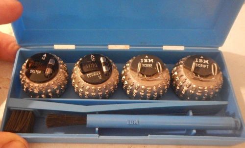 Vintage Set of 4 IBM Selectric Typewriter Balls w/Case/Brush Orator/Scribe/Scrip