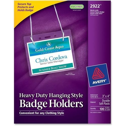 Avery Flexible Badge Holder - Horizontal - 100 / Box - Clear