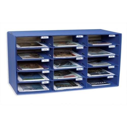 Home Office Blue Wall-Mountable Mail Sorter Letter Holder Organizer 15 Slots