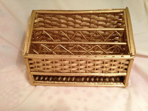 Gold Wicker Desktop Mail/Card Holder