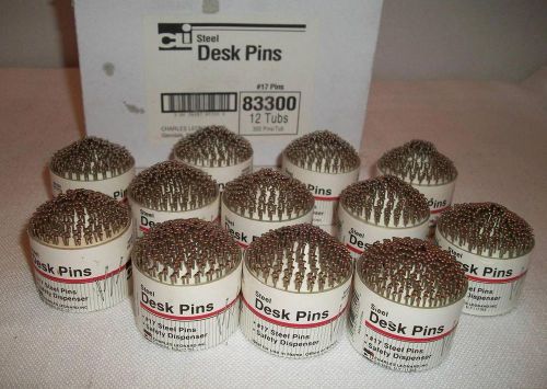 Vintage Steel Desk Pins #17 Charles Leonard Inc 12 Tubs 300 Pins/Tub