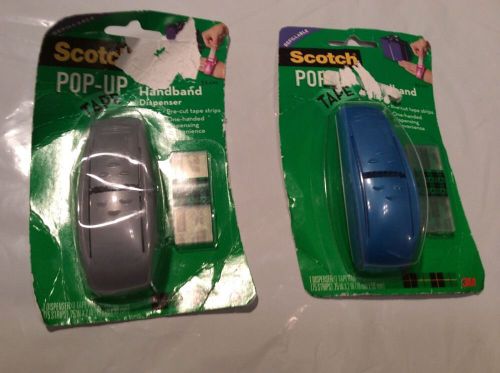 2 Scotch Pop Up Handband Tape Dispensers. 1 Silver 1 Blue REFILLABLE! $7RV! NEW!