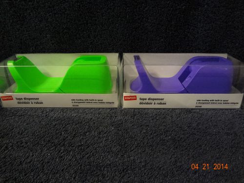 2 Staples Brand PURPLE &amp; GREEN Desktop Tape Dispenser Dispensers 25346 25349 NEW