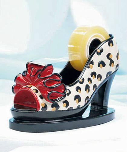 SCOTCH TAPE DISPENSER  LEOPARD HIGH HEEL CERAMIC SHOE Cute and New FREE SHIP!